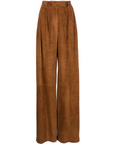 Pantalones de cintura alta de ante Khaite marrón