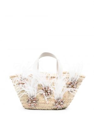 Nakupovalna torba s perjem s kristali L'alingi bež
