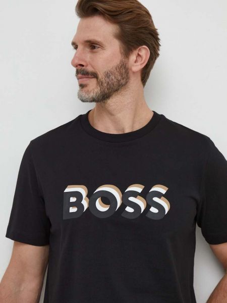 Bavlněné tričko s potiskem Boss černé
