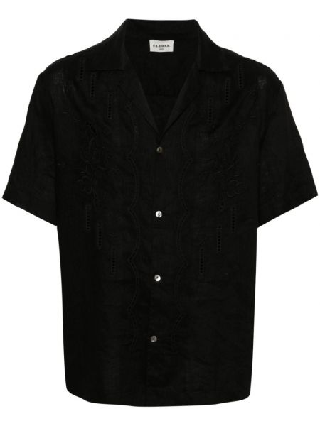 Φλοράλ λινό πουκάμισο με κέντημα P.a.r.o.s.h. μαύρο