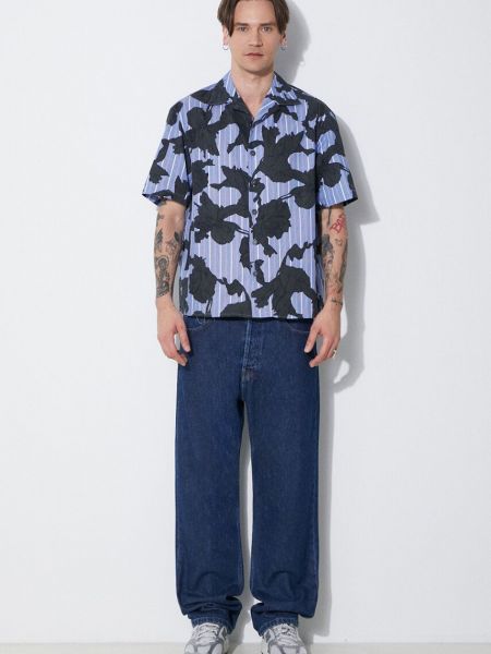 Pamučna košulja s cvjetnim printom s printom Neil Barrett plava