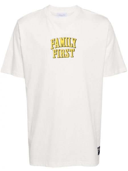Kokvilnas t-krekls ar apdruku Family First balts