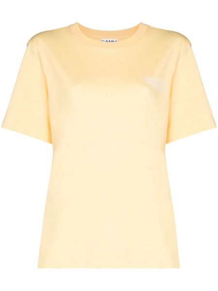 Camiseta con bordado de cuello redondo Ganni amarillo