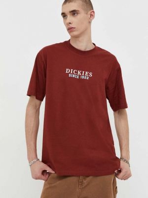 Памучна тениска с дълъг ръкав с принт Dickies винено червено