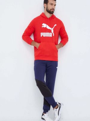 Bluza z kapturem bawełniana z nadrukiem Puma czerwona