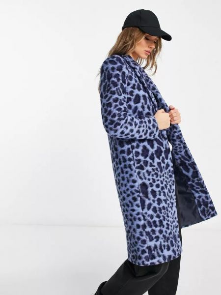Шерстяное пальто с принтом с животным принтом Helene Berman синее