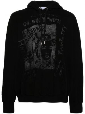 Raštuotas medvilninis džemperis su gobtuvu Lanvin juoda