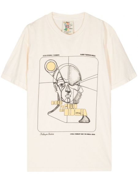 Βαμβακερή μπλούζα με σχέδιο Kidsuper μπεζ