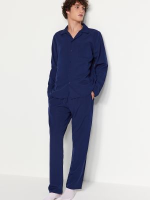 Kockované priliehavé pyžamo Trendyol modrá
