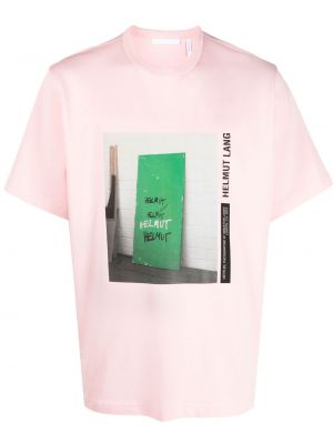 Βαμβακερή μπλούζα με σχέδιο Helmut Lang ροζ