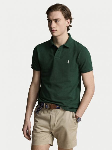 Поло тениска с копчета slim Polo Ralph Lauren зелено
