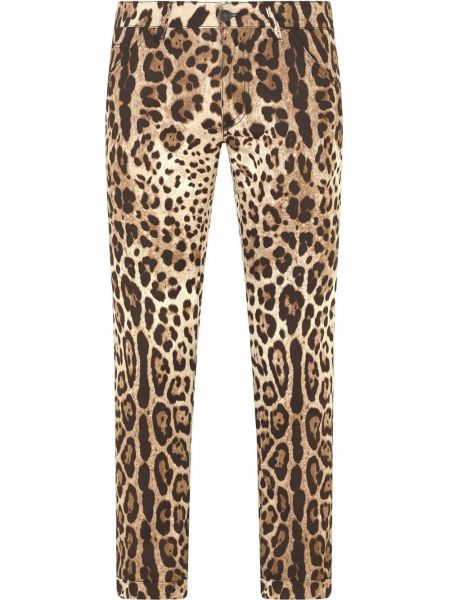 Skinny fit džínsy s potlačou s leopardím vzorom Dolce & Gabbana hnedá