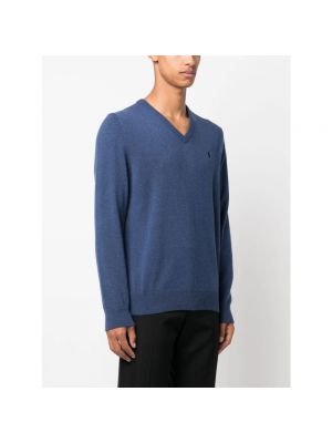 Sweter z dekoltem w serek Polo Ralph Lauren niebieski