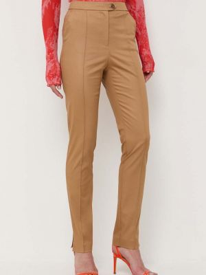 Jednobarevné kalhoty s vysokým pasem Boss béžové