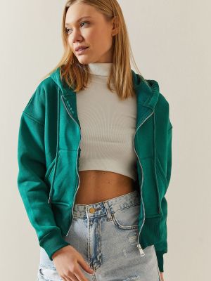 Kapučdžemperis ar rāvējslēdzēju Xhan zaļš