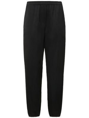 Hedvábné saténové kalhoty relaxed fit Giorgio Armani černé
