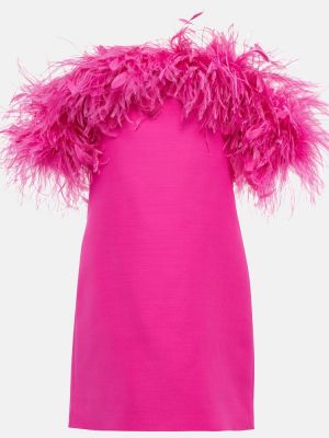 Mini robe en laine en soie à plumes Valentino rose