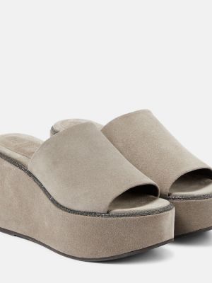 Pantofi din piele de căprioară cu platformă Brunello Cucinelli gri