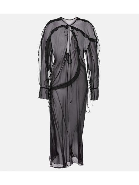 Svileni midi haljina s volanima Christopher Esber crna