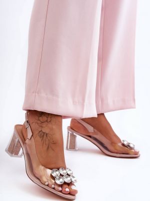 Прозрачни сандали с ток Kesi розово
