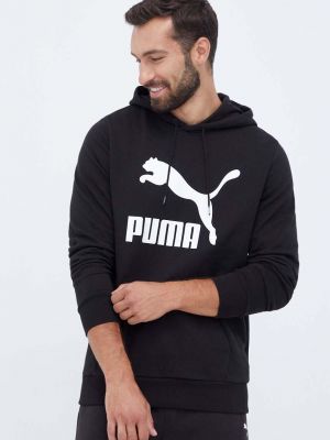 Памучен суичър с качулка с принт Puma черно