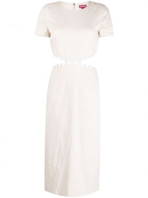 Lněné midi šaty Staud bílé