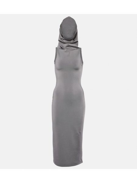 Midi haljina s kapuljačom od jersey Alaia siva