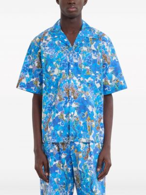 Kokvilnas krekls ar ziediem ar apdruku Marni zils