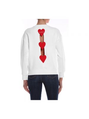 Haftowany sweter bawełniany w serca Love Moschino biały