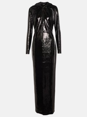 Dlouhé šaty s flitry s kapucí Tom Ford černé