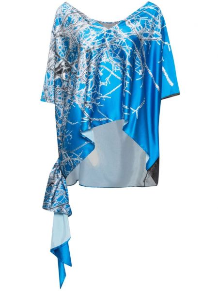 Satynowa bluzka z nadrukiem Barbara Bologna niebieska