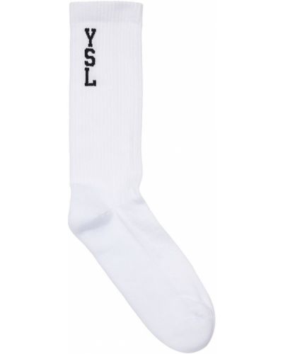 Жакардови памучни чорапи Saint Laurent бяло