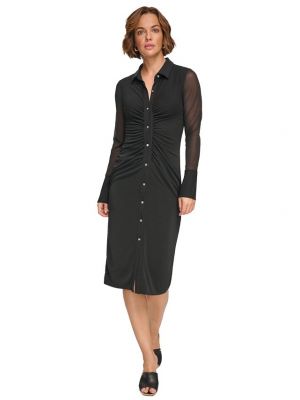 Женское платье-рубашка на пуговицах с сетчатыми рукавами и воротником DKNY черный