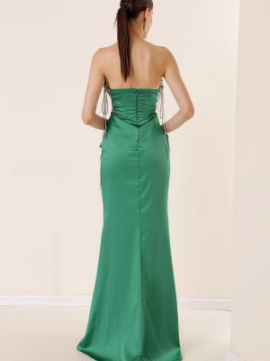 Drapované priehľadné šifonové dlouhé šaty By Saygı zelená
