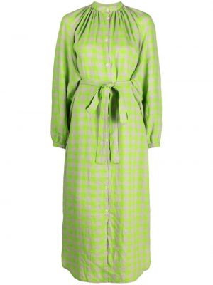 Obleka s karirastim vzorcem s potiskom Henrik Vibskov zelena