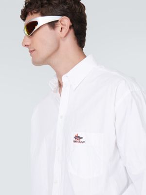 Βαμβακερό πουκάμισο με κέντημα Balenciaga λευκό
