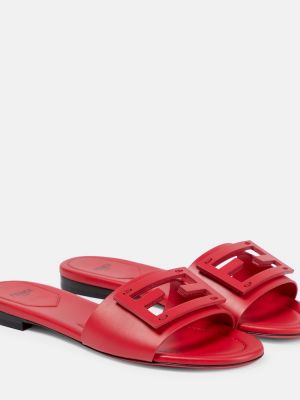 Sandały skórzane Fendi czerwone
