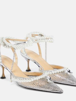 Pantofi cu toc cu perle Mach & Mach argintiu