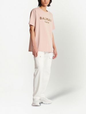 Bavlněné tričko Balmain růžové