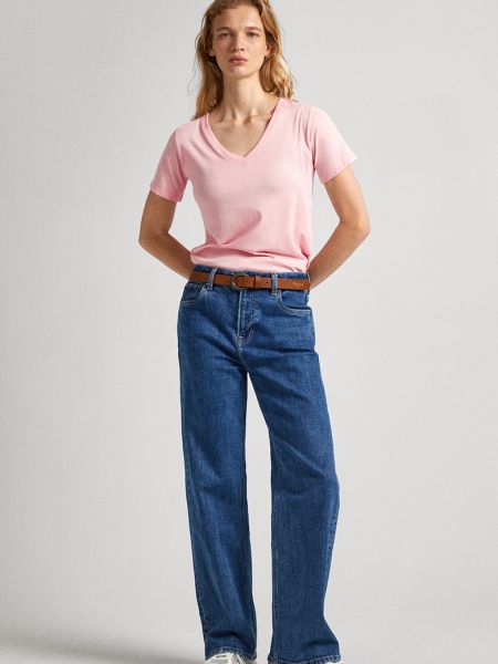Хлопковая футболка Pepe Jeans London розовая