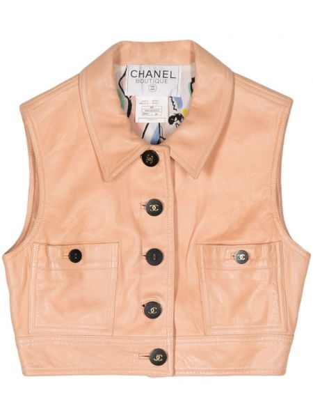 Apgriezta jaka ar pogām bez piedurknēm Chanel Pre-owned bēšs