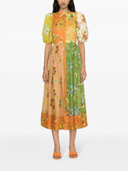 Sukienka midi w kwiatki z nadrukiem Alemais pomarańczowa