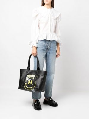 Shopper handtasche mit print Ganni schwarz