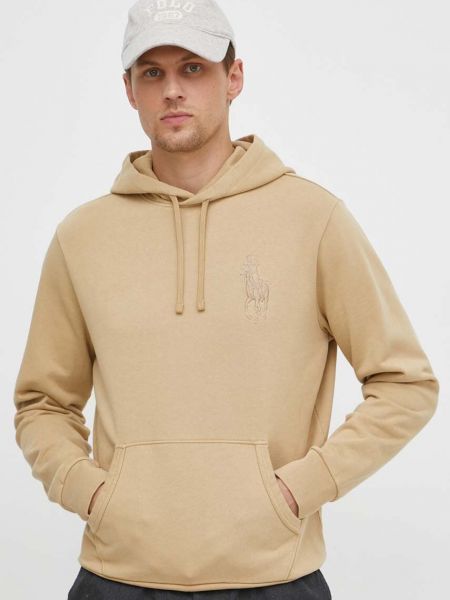 Pamučna hoodie s kapuljačom Polo Ralph Lauren bež