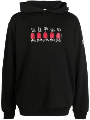 Raštuotas medvilninis džemperis su gobtuvu Moncler juoda