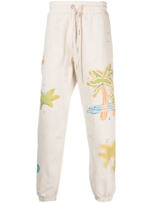 Bavlnené nohavice s potlačou s vreckami Palm Angels - biela