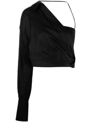 Cămașă cu mâneci lungi drapată din crep Gauge81 - negru