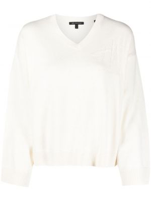Пуловер бродиран с v-образно деколте Armani Exchange бяло
