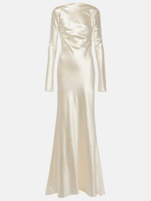 Jedwabna satynowa sukienka długa wełniana Danielle Frankel biała