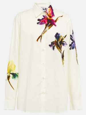 Camicia di cotone a fiori Dries Van Noten bianco